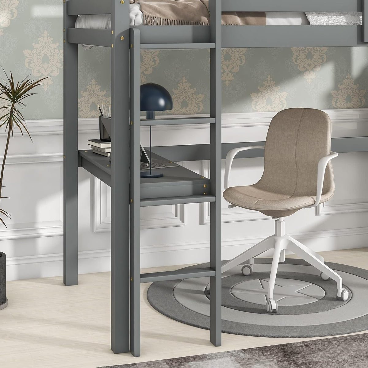 HomSof Twin Loft Bed with Built-in Desk,Grey