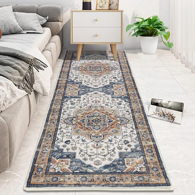 HEBE Hallway Runner Rug 2'x6' Washable Vintage Distressed Area Rugs Non Slip