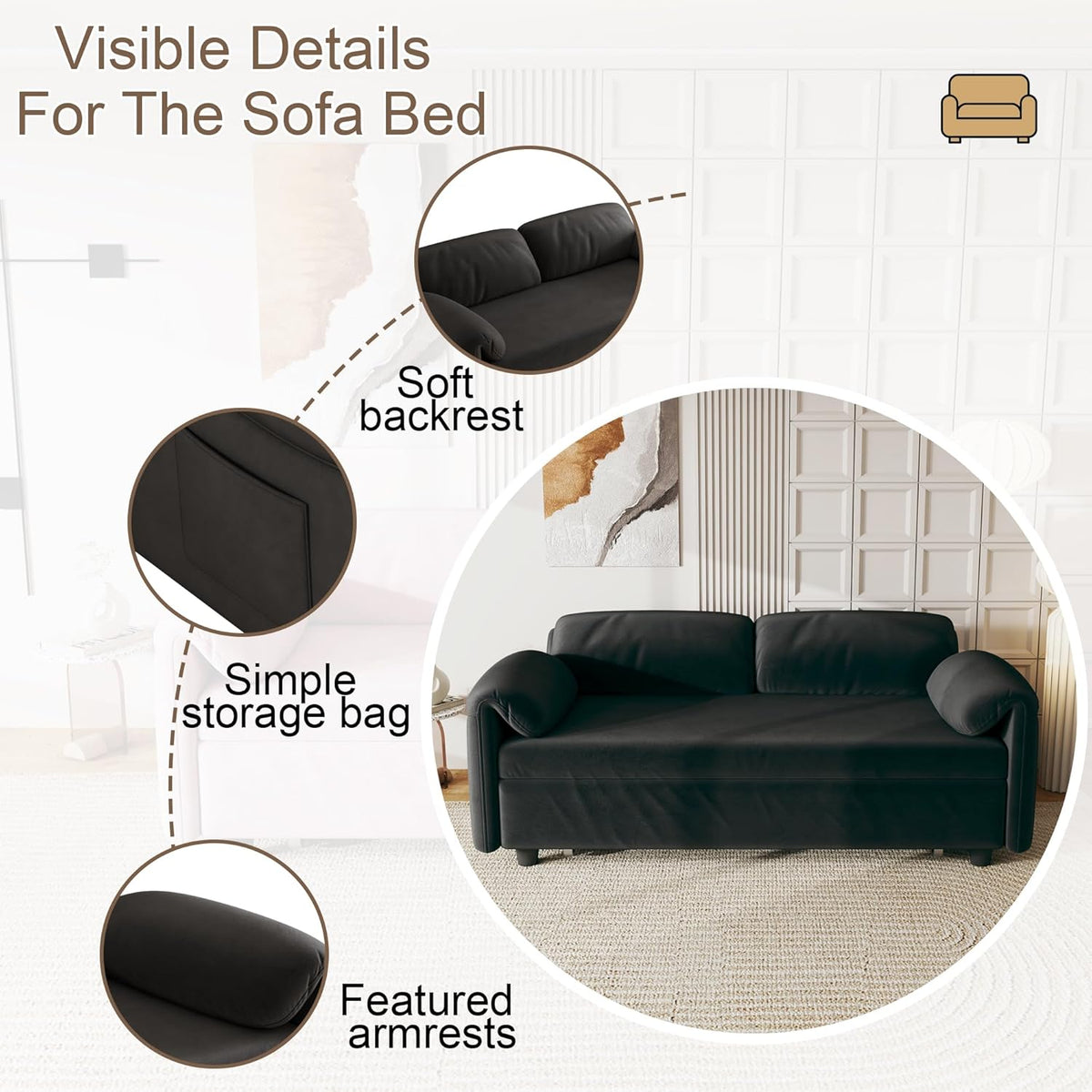 ERYE 3 in 1 Loveseat Sofa Convertible Sleeper Sofabed,Functional Recliner Daybed Love Seat Sofa&Couch W/Pull Out Couch Bed, Reclining Backrest and Pillows Armrests for Office Apartment RV Living Room