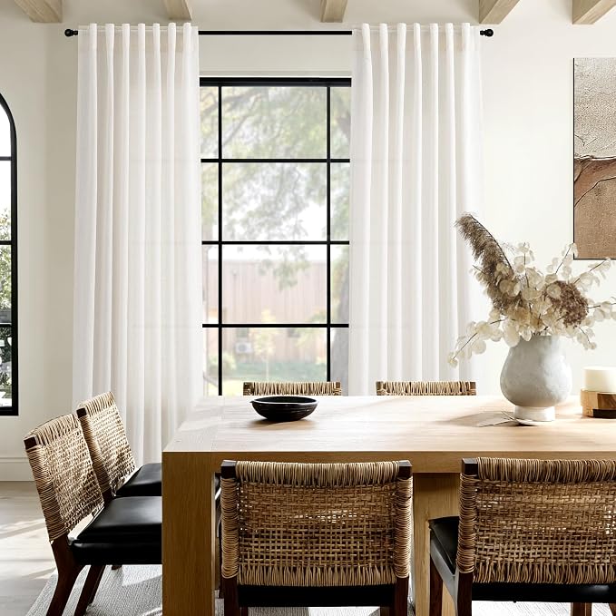 Ivory White Linen 112 Inch Curtains