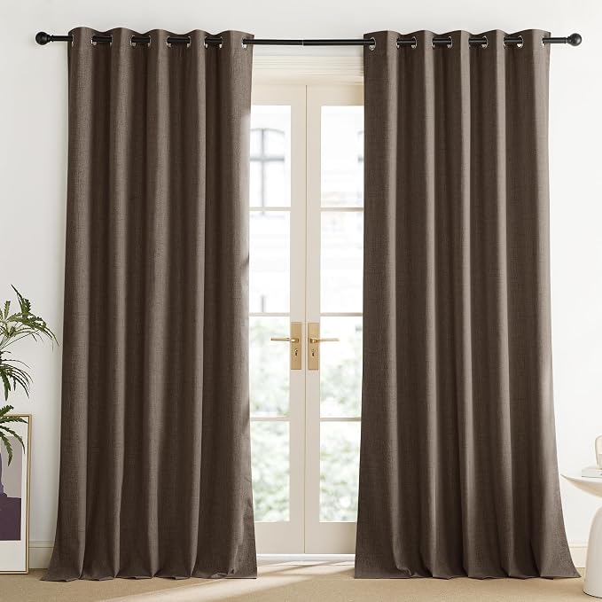 NICETOWN Coffee Vintage Linen 100% Blackout Curtains