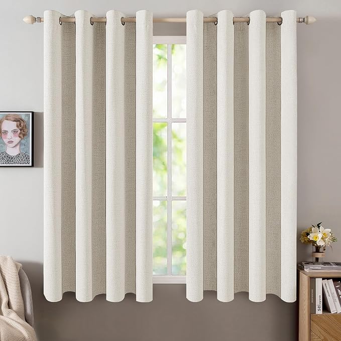 MIULEE Linen Texture Curtains for Bedroom Solid 100% Blackout Thermal Insulated