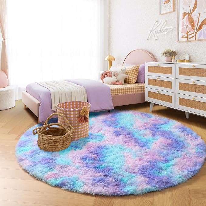 Amdrebio Purple Rainbow Round Rug 5Ft