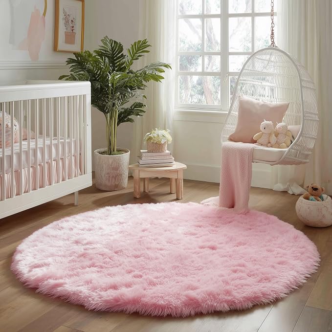 Amdrebio Pink Round Area Rugs 7Ft