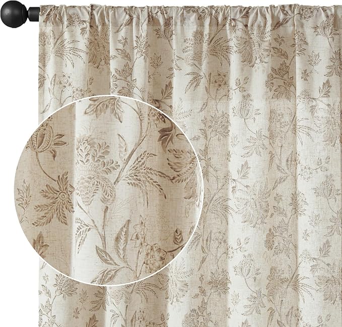 jinchan Linen Floral Curtains for Living Room