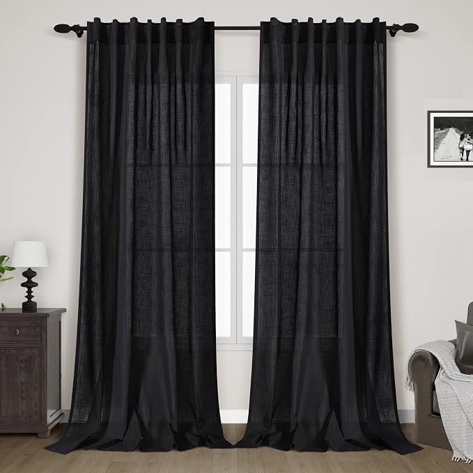 Linen Black Curtains 145 inch Extra Long