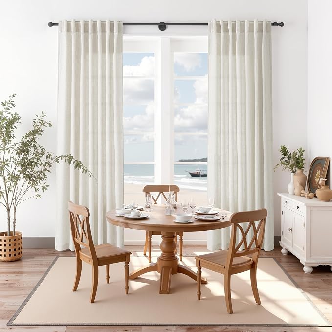 Nanspring Mousse White Linen Curtains 120 Inches Long