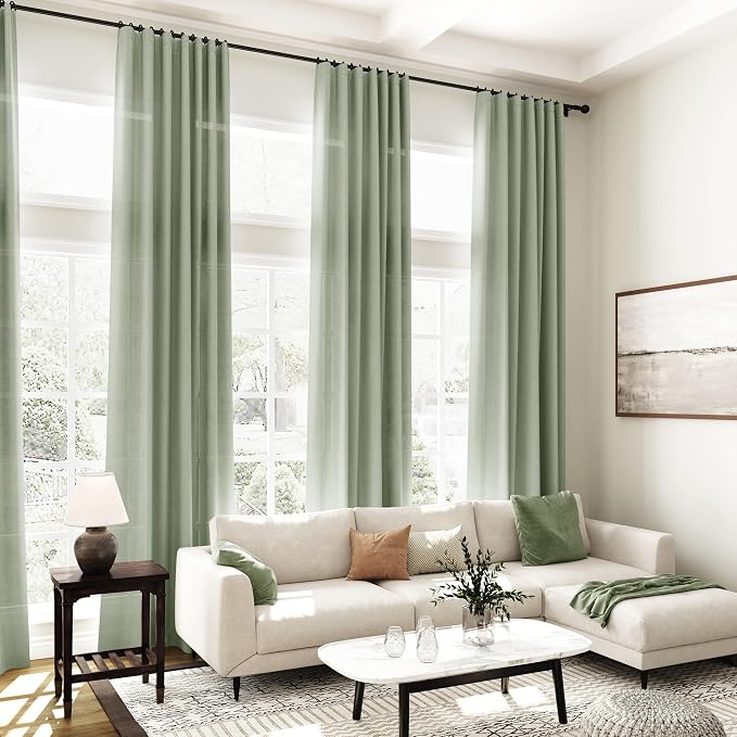 Nanspring Desert Sage Linen Curtains 84 Inch Length 2 Panels Set