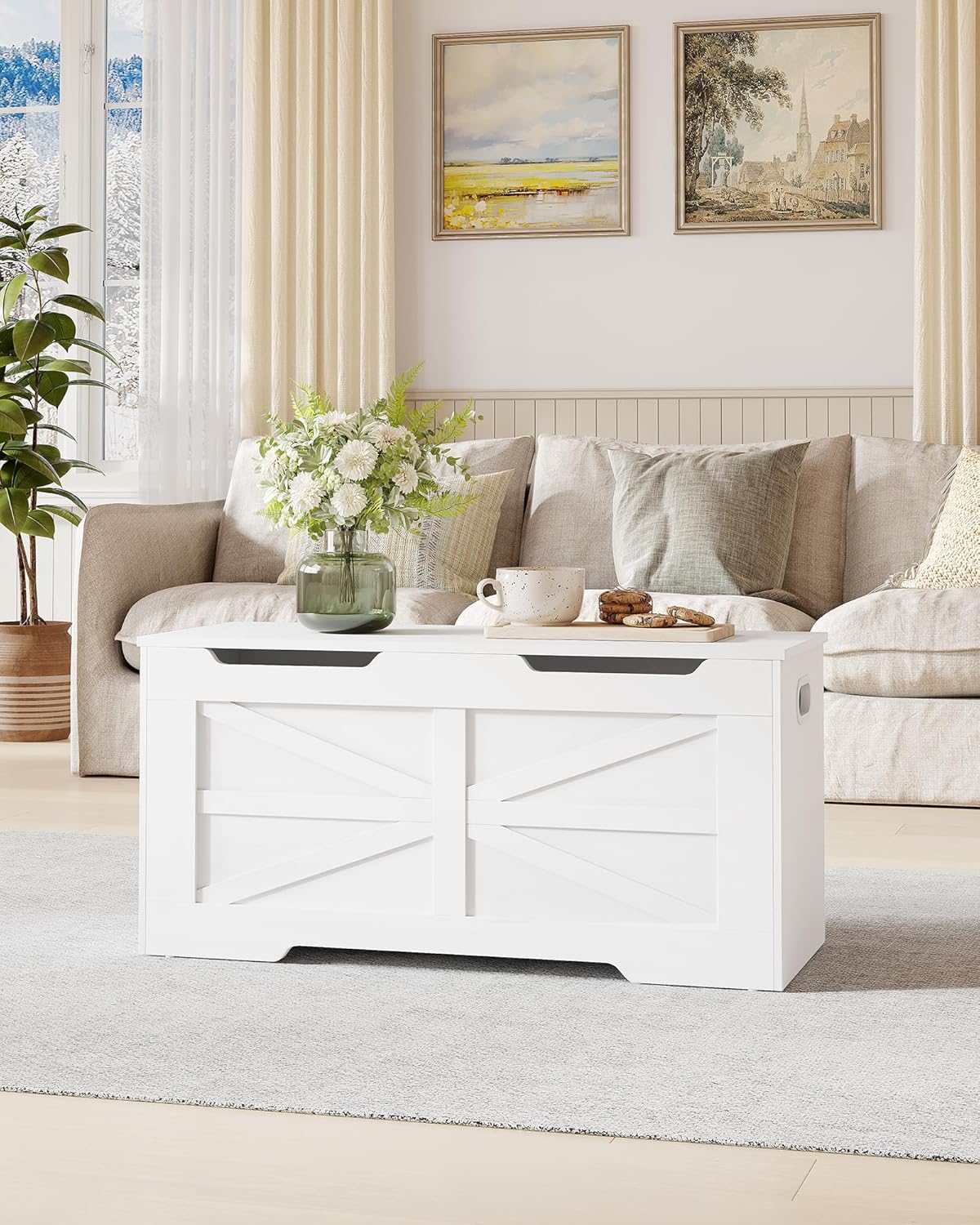 39.4" Storage Chest, Extra Large Storage Trunk with 2 Safety Hinges, Wooden Box Bench, Lift-Top Organizer Chest, Shoe Bench for Entryway, Bedroom, Living Room, White SB03403X