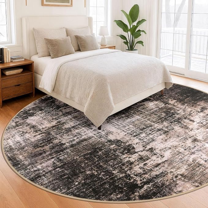 IOHOUZE Abstract Round Area Rug 8 Ft Washable Circle Rugs Large Round Rug Non