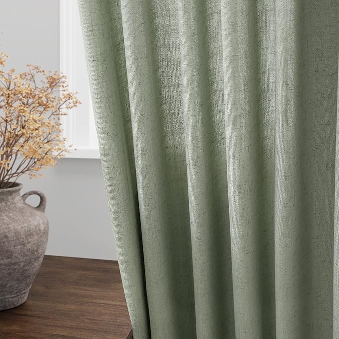 Nanspring Desert Sage Linen Curtains Semi Sheer 96 Inches Long 2 Panels Set