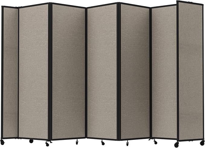 Versare Room Divider 360 Portable Wall Partition | Folding Panels | Large Freestanding Divider | Locking Wheels | Temporary Room Separator | 14' x 7'6'', Warm Pebble