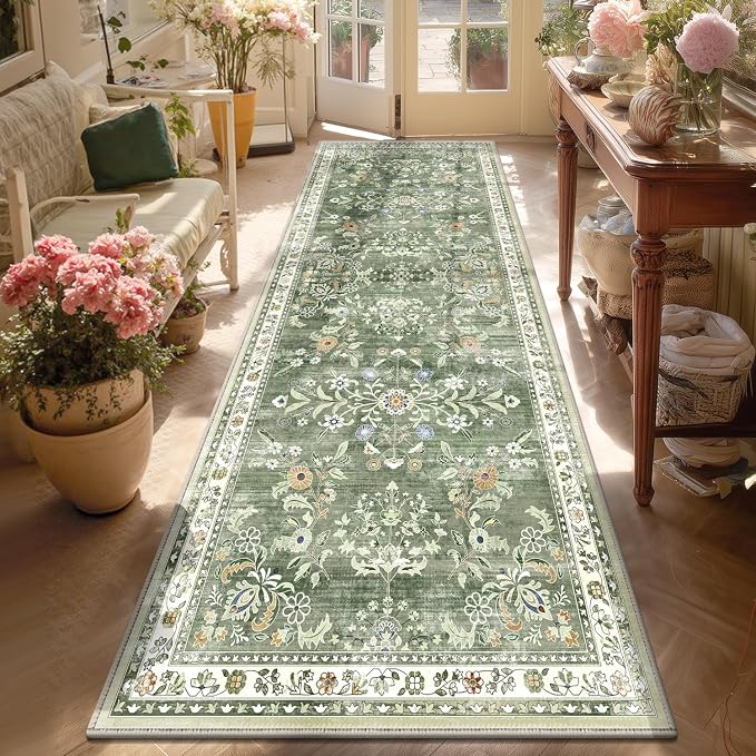 Yamaziot Washable Runner Rug 3x8 – Large Floral Non Slip Boho Hallway Runner Rug