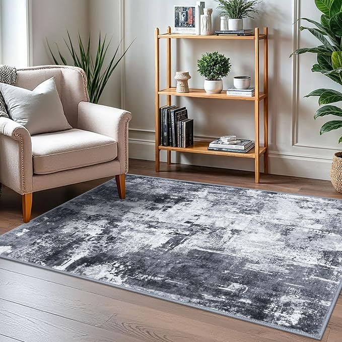 KOZYFLY Modern Abstract 3x5 Rug Gray Washable Rug Entry Rug, Soft Non-Slip