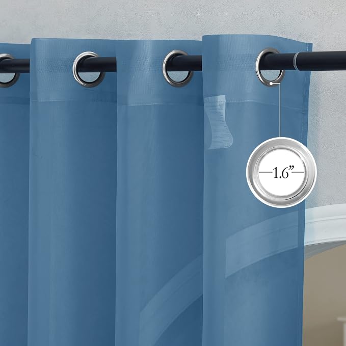 NICETOWN Stone Blue Sheer Curtains 108 inches Long, Grommet Top Elegant Voile
