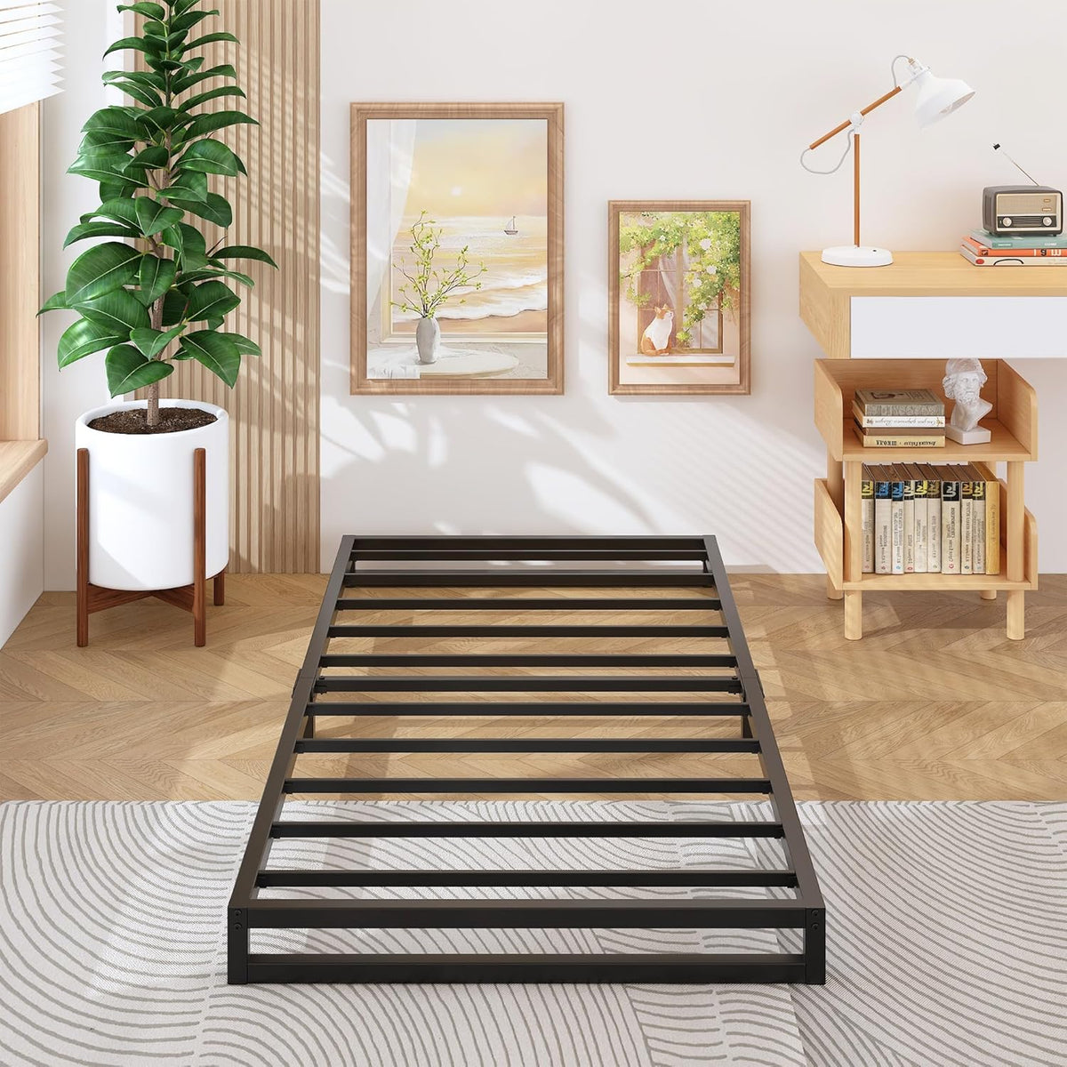 4 Inch Twin XL Bed Frames Heavy Duty Sturdy Metal Platform Bed Frame No Box Spring Needed, Noise Free, Easy Assembly, Black