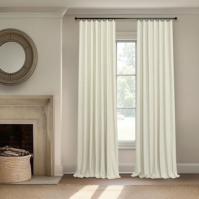Cream Beige Blackout Curtains 90 Inches Long Thick Linen Patio Curtains