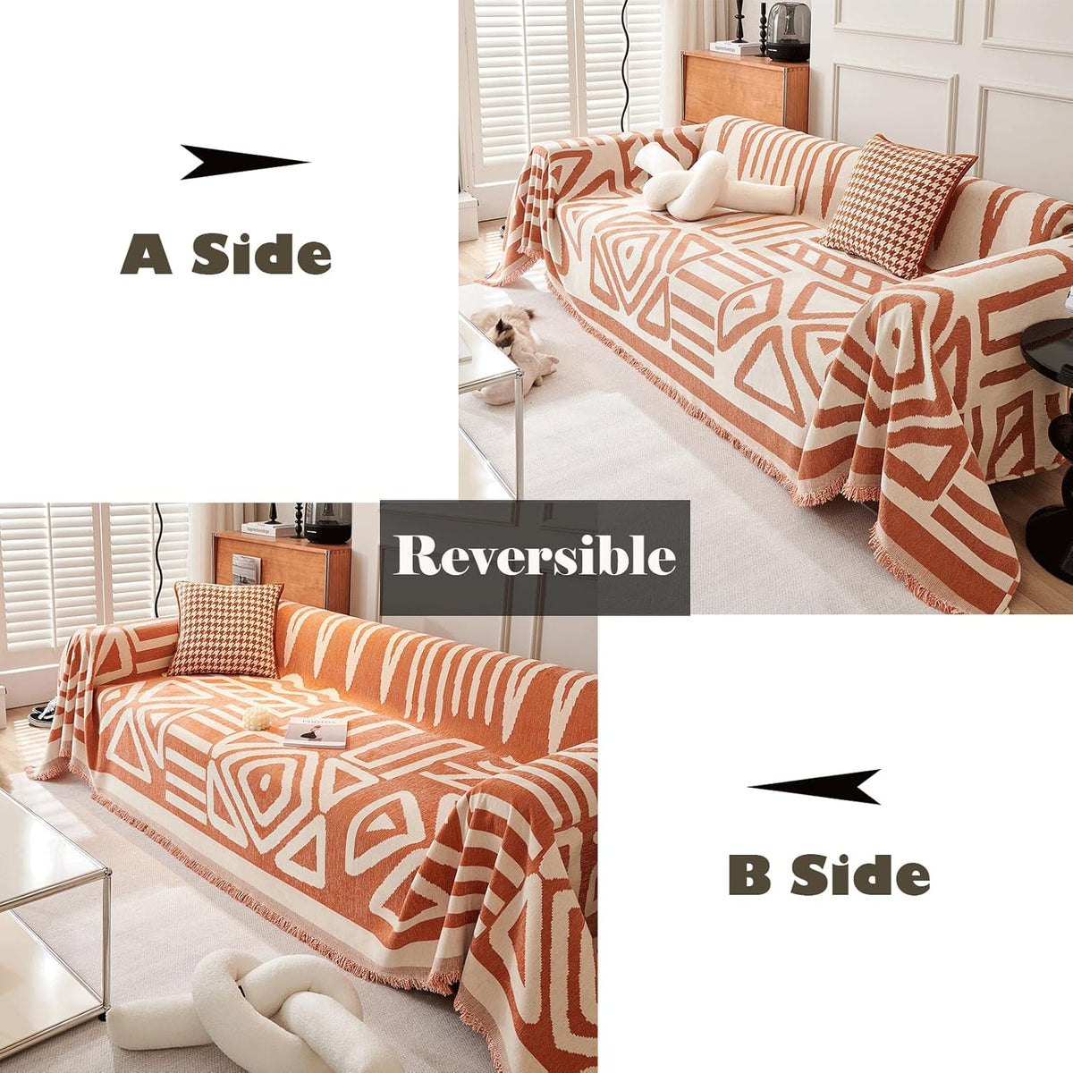 VM VOUGEMARKET Orange Sofa Cover for 3 Cushion Large Chenille Couch Cover Dog Proof Furniture Cover L Shaped Sofa Throw Cover Sectional Couch Cover-71 x 134,Burnt Orange