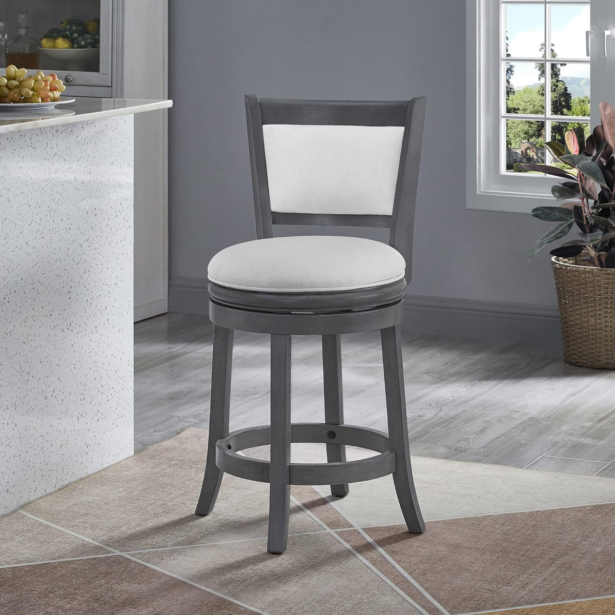 Ball & Cast Upholstered Swivel Counter Stools Kitchen Bar Stools 24" Seat Height Wooden Stool Chair, Cream White Set of 1