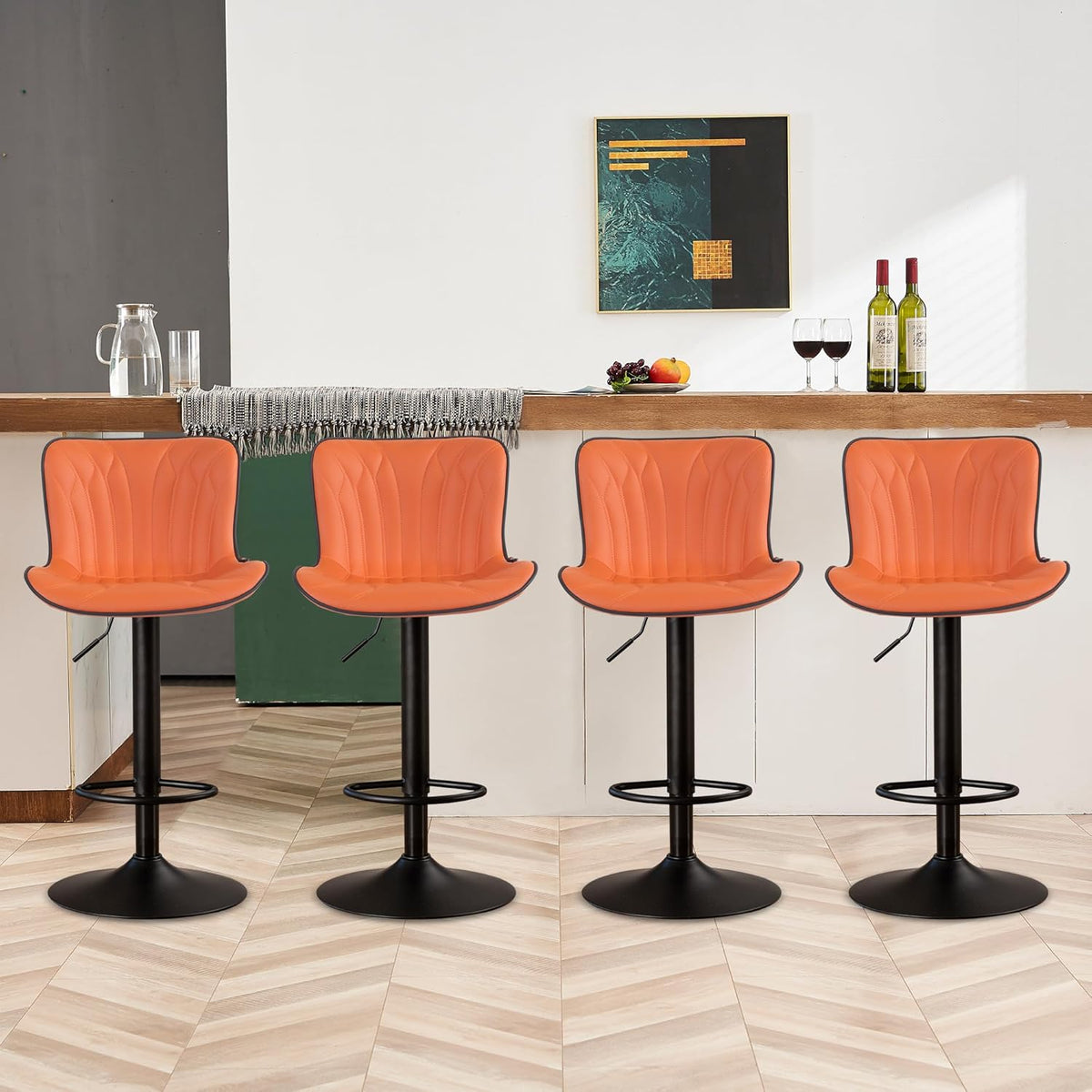 YOUNIKE Orange Bar Stools Set of 4 Modern Swivel Counter Height Bar Chair with Back Adjustable Kitchen Island Faux Leather Padded Barstools taburetes de bar Breakfast sillas para barra de cocina 4PCS