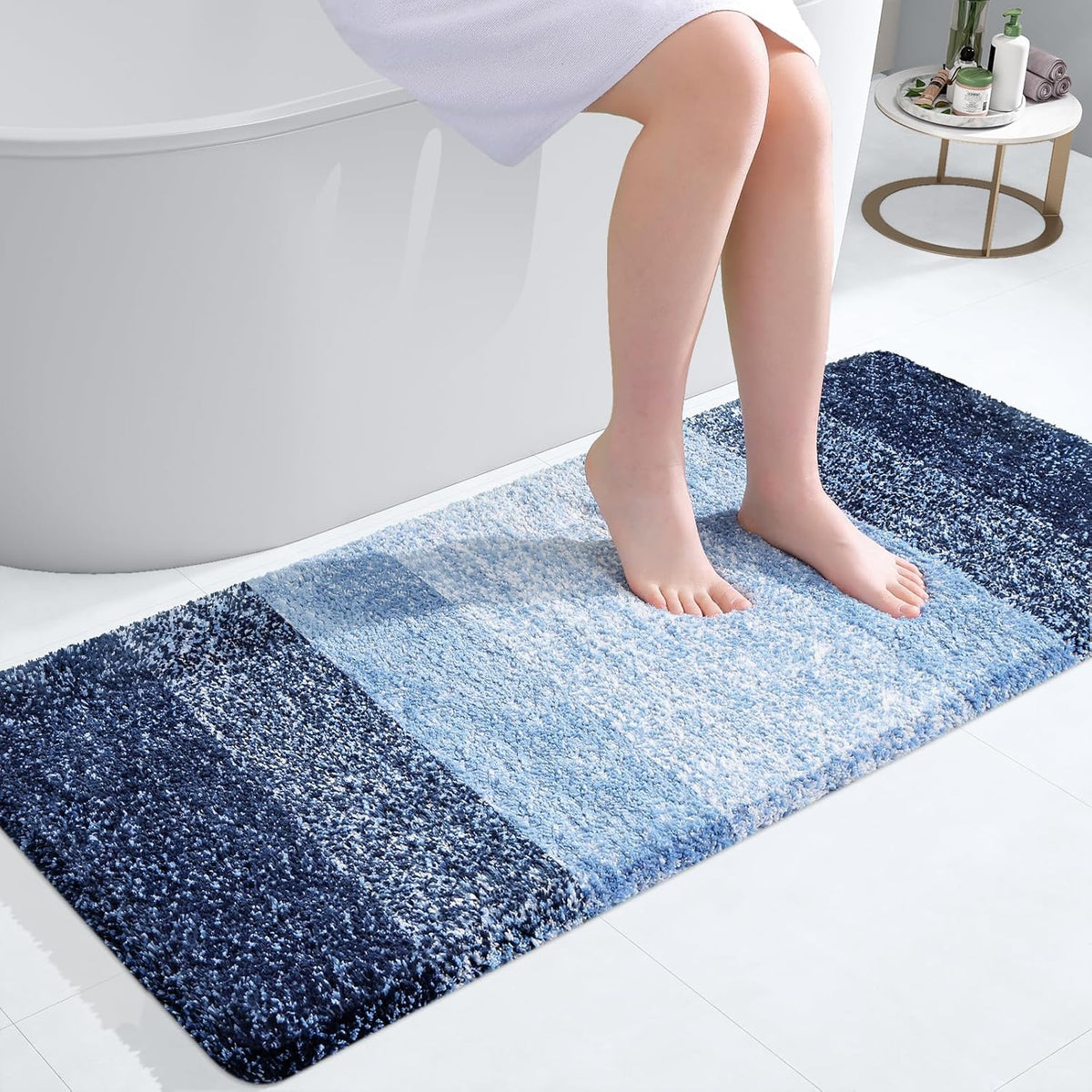 OLANLY Bathroom Runner Rugs 47x20, Extra Soft Absorbent Microfiber Bath Rugs, Rubber Backing, Quick Dry, Machine Washable Bath Mats for Bathroom Floor, Tub and Shower, Home Decor Accessories, Navy