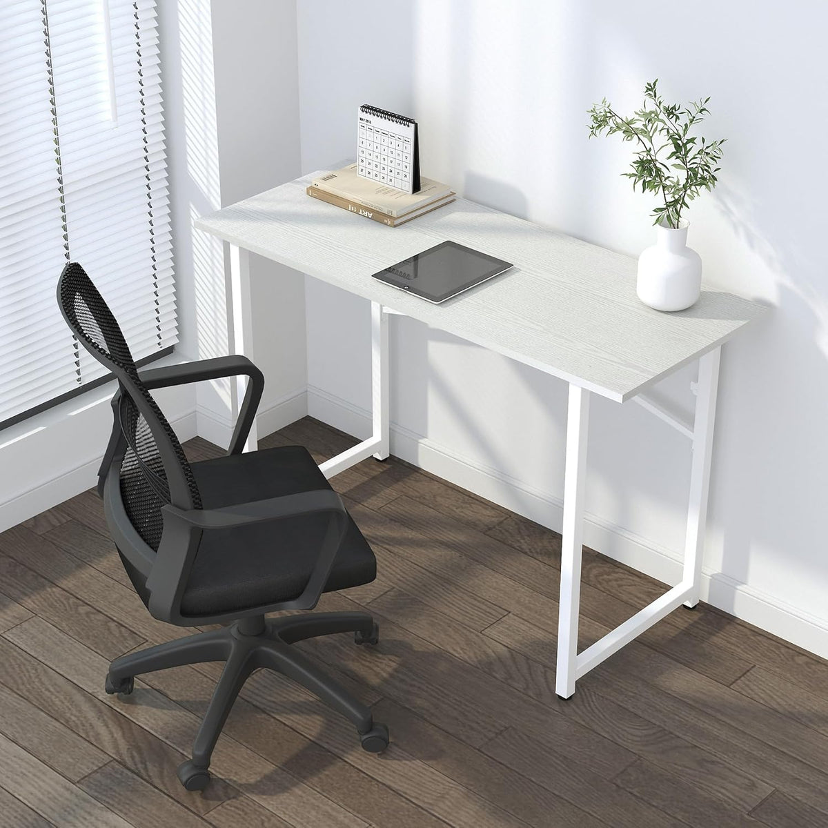 Folding Desk 47 inch No Assembly Required Home Office Table, Writing Gaming Computer Camping Desk, White