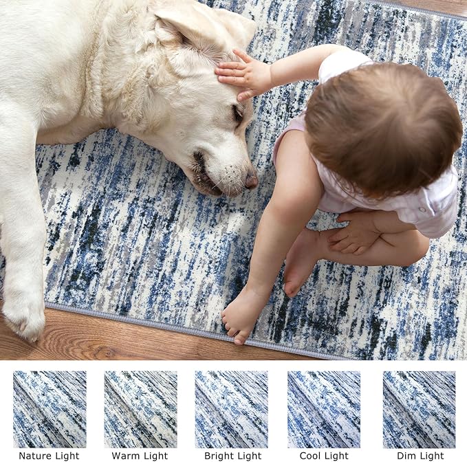 Lansny Modern Abstract 6x9 Machine Washable Living Room Rug Non-Slip Soft