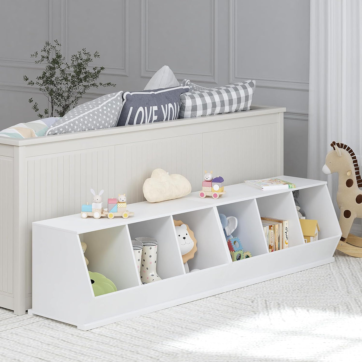 UTEX Stackable Toy Storage Cabinet, Wooden Cubby Organizer, White Shelf for Playroom, Bedroom, Living Room, Nursery, 3 Cubes
