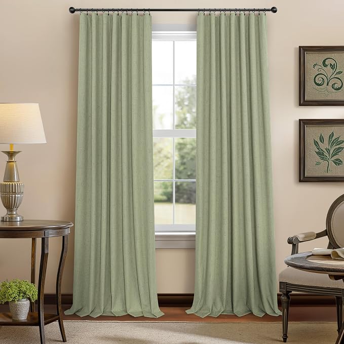 Pitalk Light Sage Green Black Out Curtains 63 Inch Long 2 Panel Set Back Tab