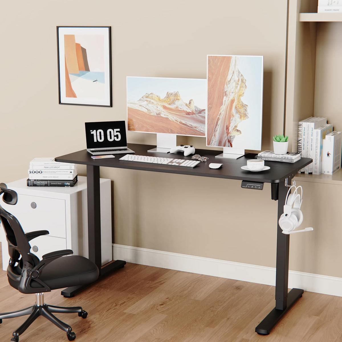 Electric Standing Desk Adjustable Height, 48x24 Inches Sit Stand up Desktop for Home Office, Ergonomic Rising Computer Table with Memory Preset, Black