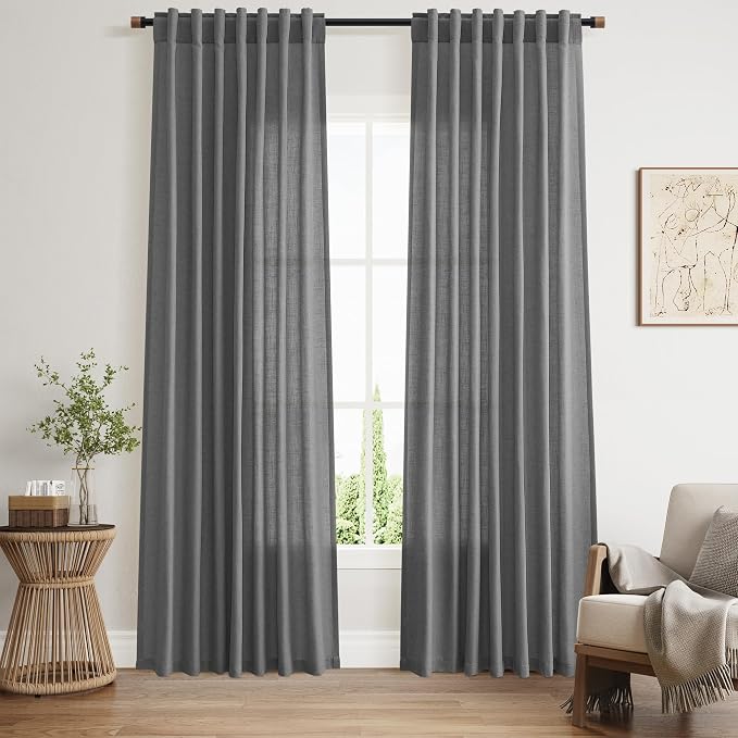 Nanspring Blazer Grey Curtains Linen Blend Light Filtering Back Tab Curtain 84