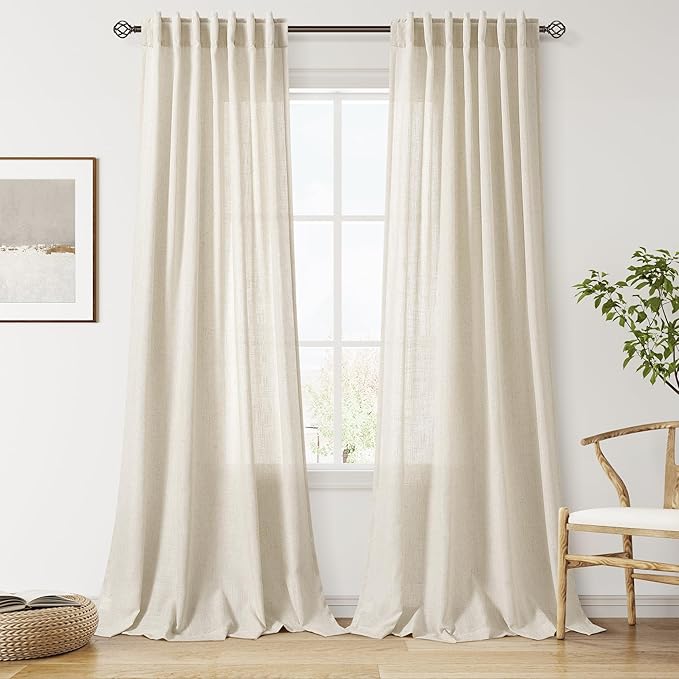 Nanspring Vanilla Linen Curtains 102 Inches Long