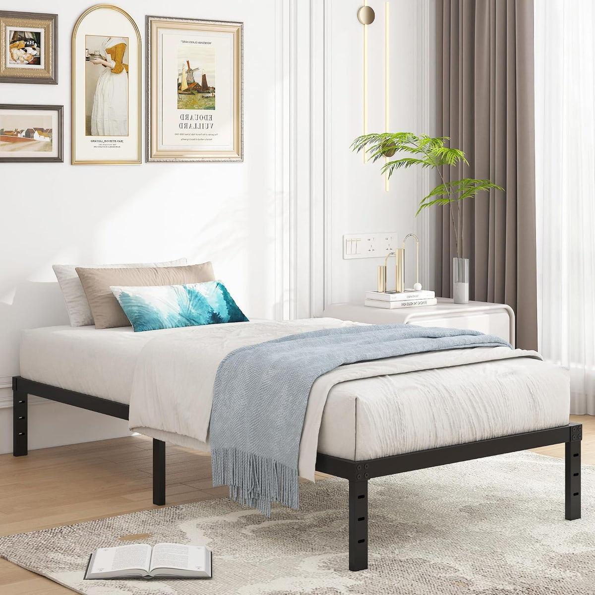 12 Inch Twin Bed Frames, Heavy Duty Metal Bed Frame Twin Size, No Box Spring Needed, Easy Assembly, Noise-Free, Black