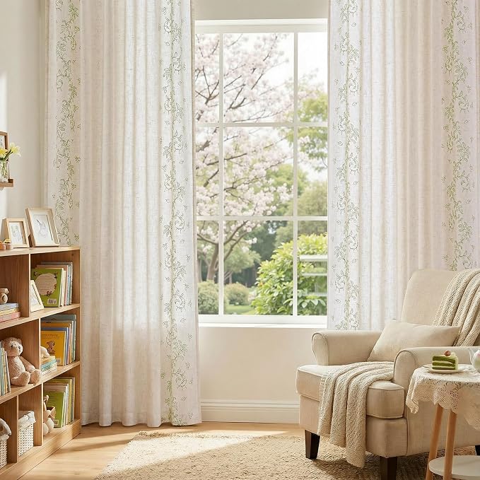 jinchan Evelyn Embroidered Linen Curtains