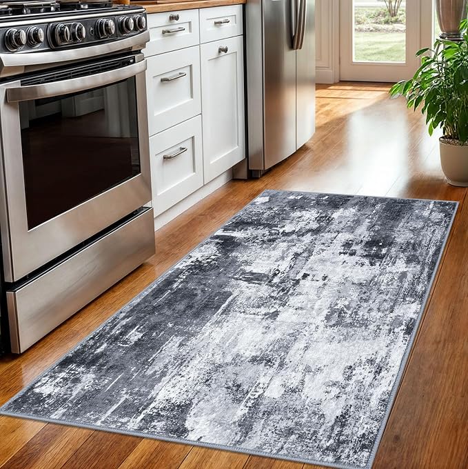 KOZYFLY Modern Abstract 3x5 Rug Gray Washable Rug Entry Rug, Soft Non-Slip