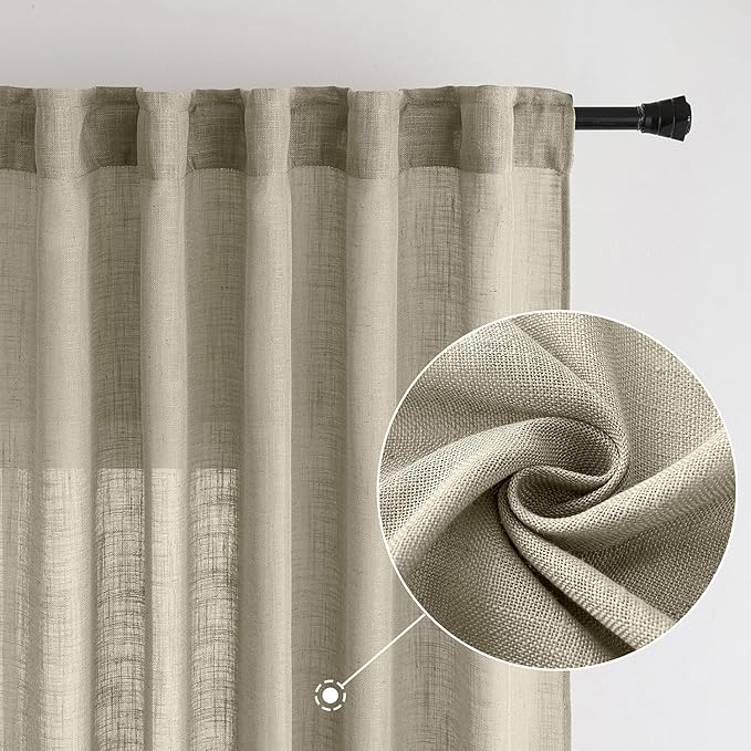 MIULEE Oatmeal Linen Curtains 72 Inch Length 2 Panels