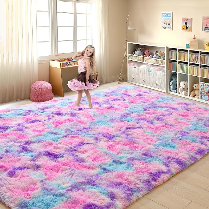 Tepook Soft Rainbow Rug for Girls Room, Cute Fluffy Girls Bedroom Rugs