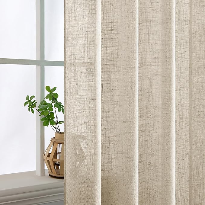 MIULEE Beige Linen Curtains 108 Inches Long 2 Panels
