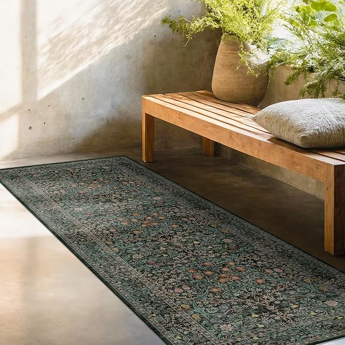 Dark Green 2x5 Runner Rug Non Slip Washable
