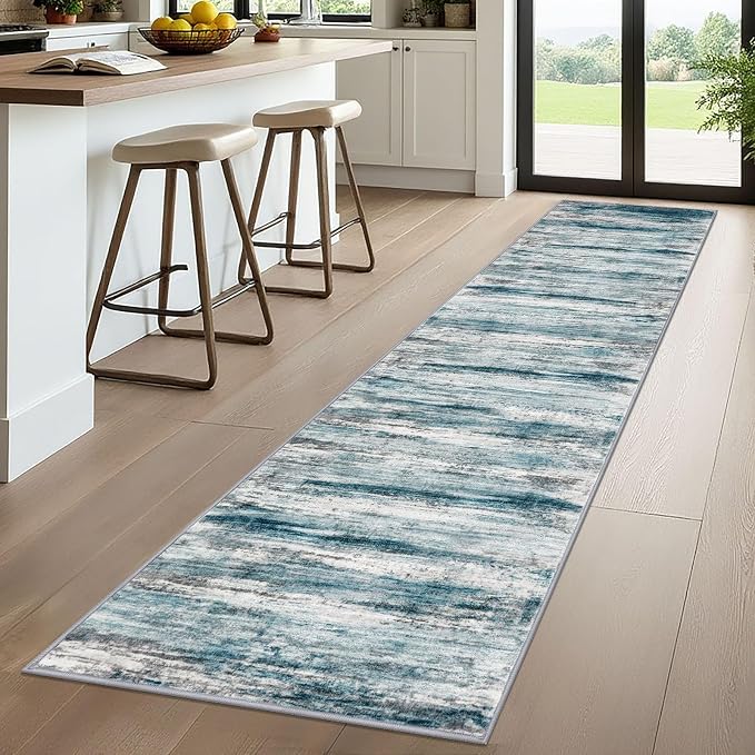 KOZYFLY Modern Abstract Kitchen Runner Rug, 2x10 Washable Rug Runner Non-Slip
