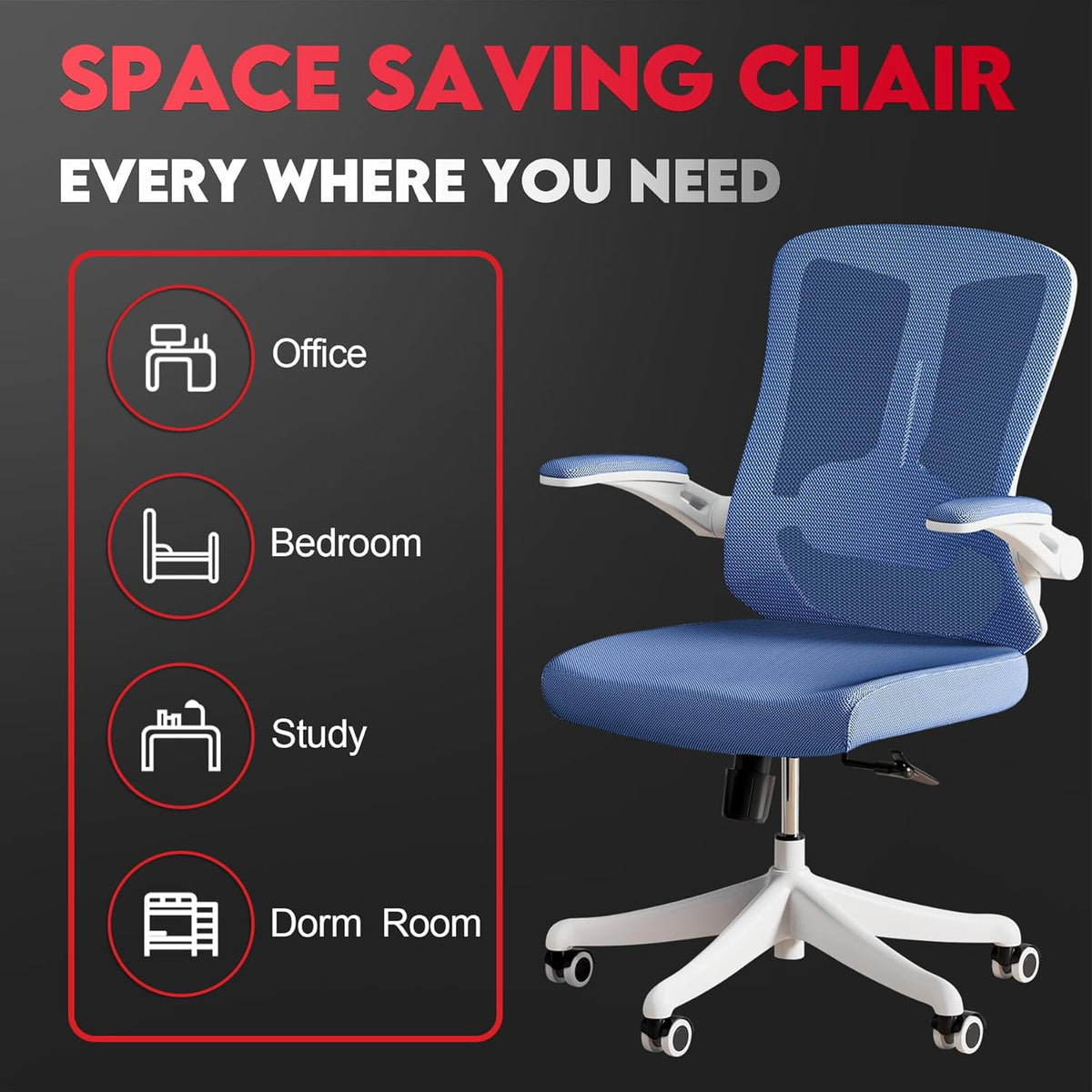 Ergonomic Office Chair - Comfy Desk Chairs with Wheels and Arms, 400LB Heavy Duty Mesh Computer Chairs with Comfortable Lumbar Back Support for Home Office, Bedroom, Study and College Dorm