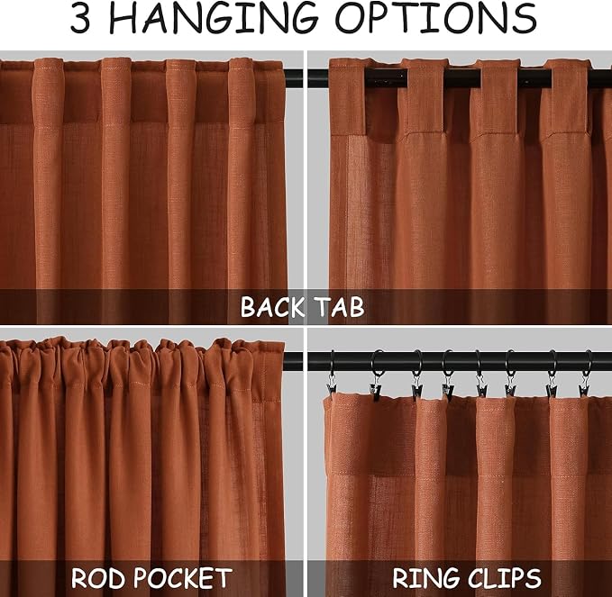 Nanspring Rustic Farmhouse Linen Curtains 96 Inches Long 2 Panel Set Back Tab