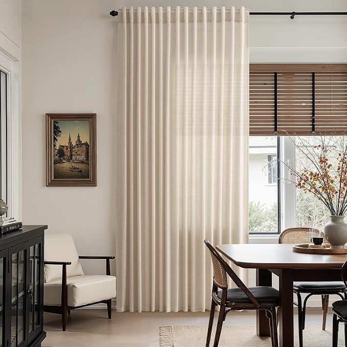Nanspring Grey Flax Linen Curtains 84 Inch Length 2 Panels Set