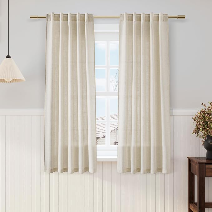 Nanspring Beige Linen Curtains 63 inches Long
