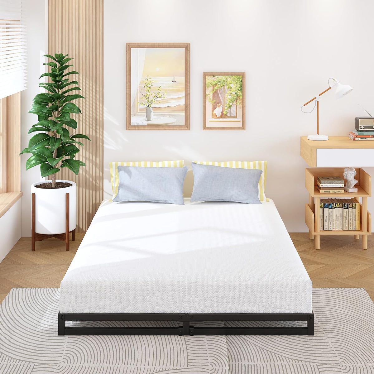 6 Inch Full Size Bed Frame No Box Spring Needed, Heavy Duty Metal Platform Beds with Sturdy Steal Slats for Mattress Foundation, Easy Assembly, Noise Free, Black