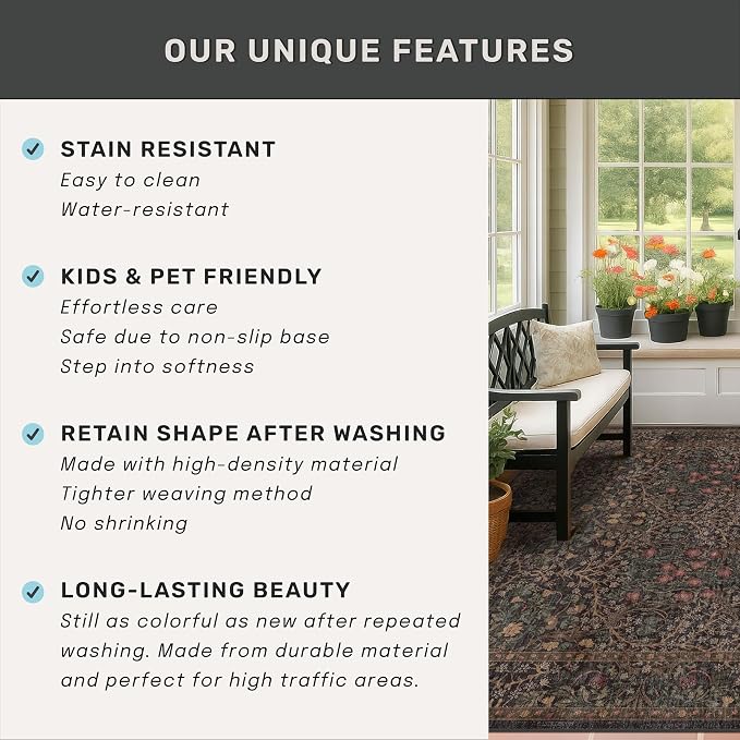 Dark Brown Washable 2x6 Runner Rugs