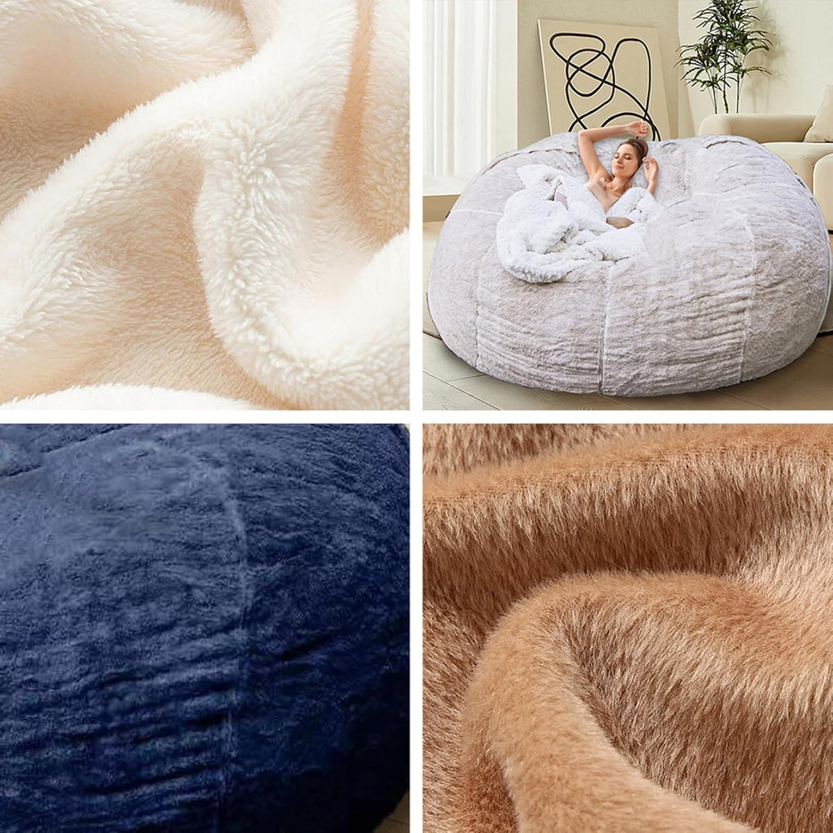 Bean Bag Chair for Adults Kids Without Filling Comfy Fluffy Giant Round Beanbag Lazy Sofa Cover for Reading Chair Floor Chair, 7FT, Dark Grey