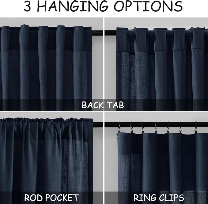 Navy Blue Linen Curtains 96 inches Long