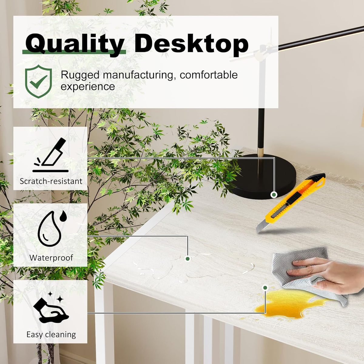 Small Folding Desk 35 inch, No Assembly Required Small Office Desk, Writing Gaming Computer Camping Table, Beige