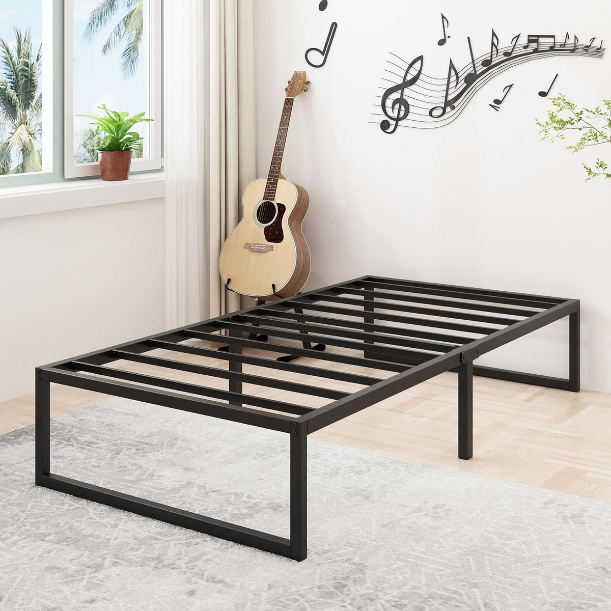 14 Inch Twin XL Bed Frames Heavy Duty Sturdy Metal Platform Bed Frame No Box Spring Needed, Noise Free, Easy Assembly, Black